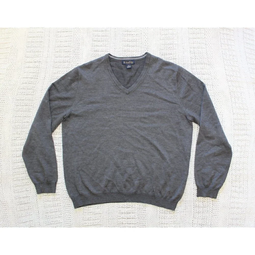 Brooks Brothers Men's Italian Merino Sweater V-Neck Washable Size XL Long Sleeve